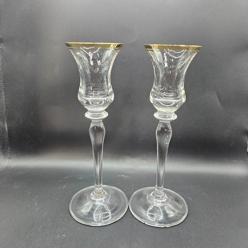 Vintage Gold Rim Cordial Glasses Set 2‎ Clear Stemware Liqueur Barware